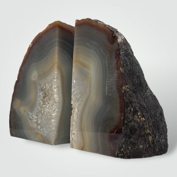 Crystal Agate Bookends w/ Geode Center, Natural Bookshelf Decor, 5+ lbs. (FG) - Picture 6 of 16